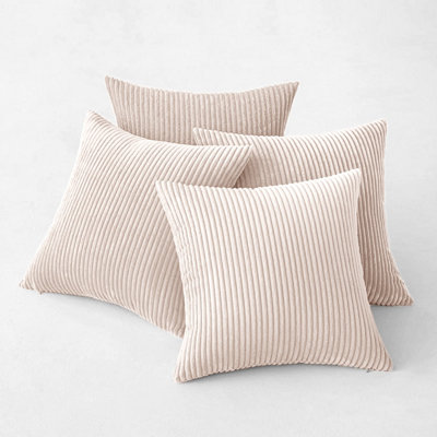 Ameha Cream Stripe Velvet Cushion Cover 18X18 InchSet Of 4 SoftBreathable & Hypoallergenic With Invisible Zip from B&Q