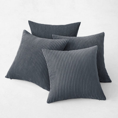 Ameha Grey Stripe Velvet Cushion Cover 18X18 InchSet Of 4 SoftBreathable & Hypoallergenic With Invisible Zip from B&Q
