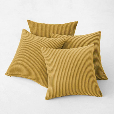 Ameha Ochre Stripe Velvet Cushion Cover 18X18 InchSet Of 4SoftBreathable & Hypoallergenic With Invisible Zip from B&Q