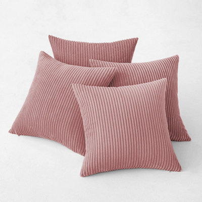 Ameha Pink Stripe Velvet Cushion Cover 18X18 InchSet Of 4SoftBreathable & Hypoallergenic With Invisible Zip from B&Q