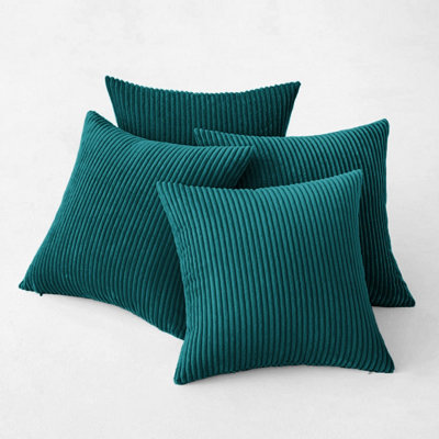 Ameha Teal Stripe Velvet Cushion Cover 18X18 InchSet Of 4SoftBreathable & Hypoallergenic With Invisible Zip from B&Q