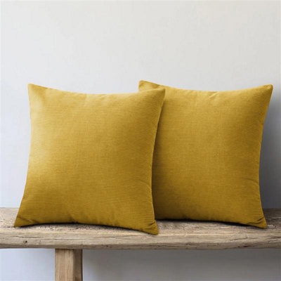 Ameha Stripe Velvet Ochre Cushion Cover 18X18 Inch Set Of 2Soft Breathable Hypoallergenic Zip Closure from B&Q