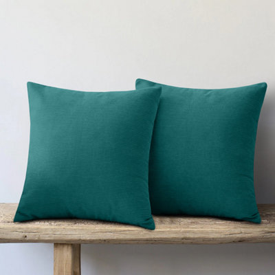 Ameha Stripe Velvet Teal Cushion Cover 18X18 Inch Set Of 2Soft Breathable Hypoallergenic Zip Closure from B&Q