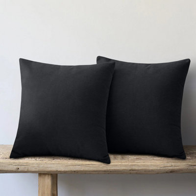 Ameha Stripe Velvet Black Cushion Cover 18X18 Inch Set Of 2Soft Breathable Hypoallergenic Zip Closure from B&Q