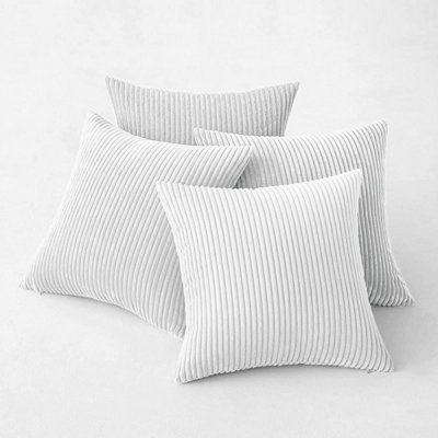 Ameha White Stripe Velvet Cushion Cover 18X18 InchSet Of 4 SoftBreathable & Hypoallergenic With Invisible Zip from B&Q