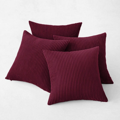 Ameha Red Stripe Velvet Cushion Cover 18X18 InchSet Of 4SoftBreathable & Hypoallergenic With Invisible Zip from B&Q
