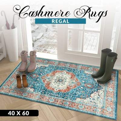 Ameha Cashmere Door Rug Luxury Non Slip Kitchen Door Mat Blue Rust/ Regal Mats Bath Indoor/outdoor-40X60 Cm from B&Q
