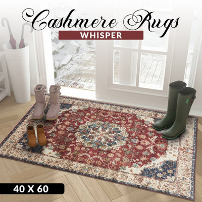 Ameha Whisper Cashmere Rug Luxury Door Mat Kitchen Entrance Floor Red Floral Mat 40 X 60 Cm from B&Q