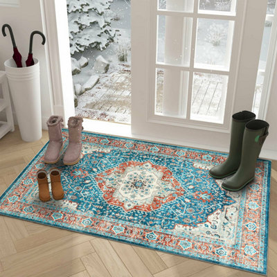 Ameha Luxurious Nonslip Cashmere Area Rugs Regal Living Room Carpets Door Blue Rust Mats 60 X 110 Cm from B&Q