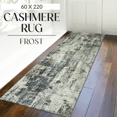 Ameha Modern Grey Abstract Cashmere Runner 60 X 220 Cm Frost Rug Master Bedroom Mats from B&Q
