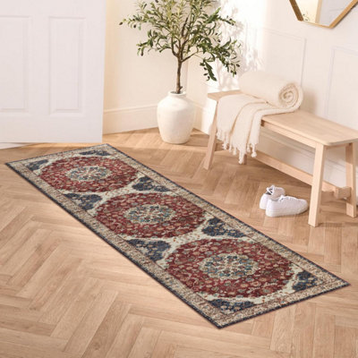 Ameha Whisper Cashmere Non Slip Rug Luxury Soft Hallway Kitchen Area Runner 60 X 220 Cm- Red Floral Rugs from B&Q