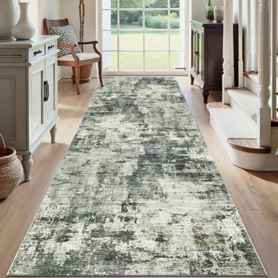 Ameha Grey Abstract Pattern Rug Hallway Kitchen Area 80X150 Cm Non Slip Runner Frost Cashmere Rugs from B&Q