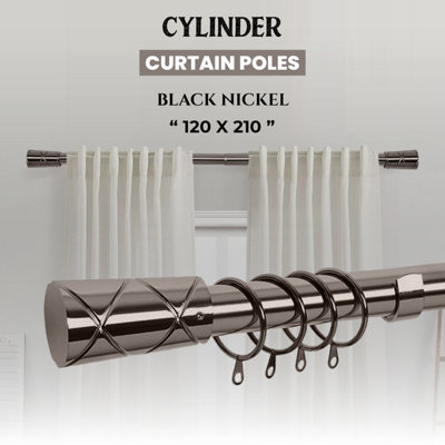 B&Q -  Cylinder Design Curtains Pole Extendable Durable Metal Curtains Rod (120-210 Cm,48 Inch To 84 Inch Black Nickel)