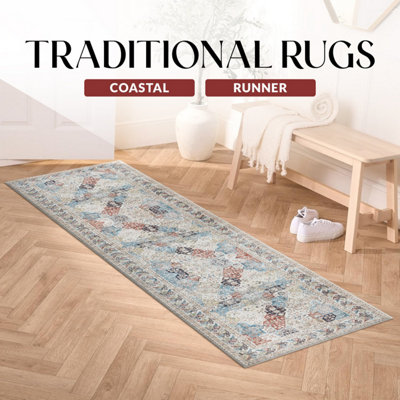 Ameha Non Slip Cashmere Coastal Runner Modern Kitchen Bedroom Lobby Rug 60 X 220 Cm from B&Q