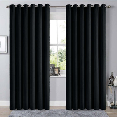 Ameha Thermal Insulated Curtain Black Pair Blackout Eyelet For Long Window Curtain 46X72 Inches With Tie Back Pair from B&Q