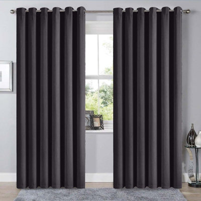 Ameha Thermal Insulated Curtain Dark Grey Pair Blackout Eyelet For Long Window Curtain 46X72 Inches With Tie Back Pair from B&Q