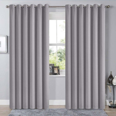 Ameha Thermal Insulated Curtain Light Grey Pair Blackout Eyelet For Long Window Curtain 46X72 Inches With Tie Back Pair from B&Q