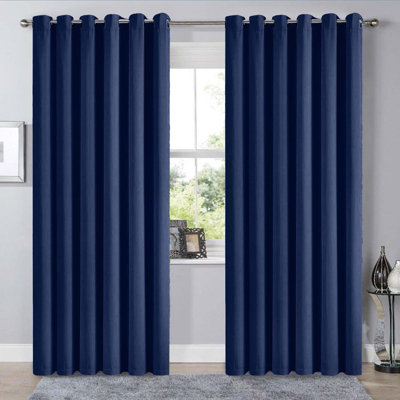 Ameha Thermal Insulated Curtain Navy Pair Blackout Eyelet For Long Window Curtain 46X72 Inches With Tie Back Pair from B&Q