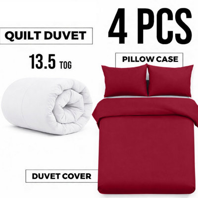 Ameha Duvet 13.5 Tog With Burgundy Duvet Cover & Matching PillowcasesBreathableBedding SetSingle 135X200Cm from B&Q