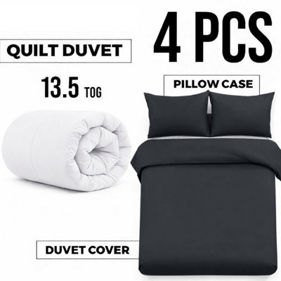 Ameha Duvet 13.5 Tog With Charcoal Duvet Cover & Matching PillowcasesBreathableBedding SetSingle 135X200Cm from B&Q