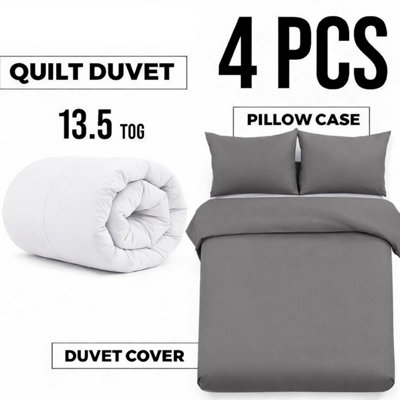 Ameha Duvet 13.5 Tog With Grey Duvet Cover & Matching PillowcasesBreathableBedding SetSingle 135X200Cm from B&Q