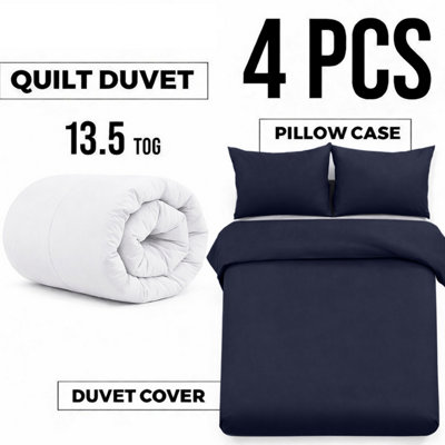 Ameha Duvet 13.5 Tog With Navy Duvet Cover & Matching PillowcasesBreathableBedding SetSingle 135X200Cm from B&Q
