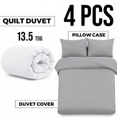 Ameha Duvet 13.5 Tog With Silver Duvet Cover & Matching PillowcasesBreathableBedding SetSingle 135X200Cm from B&Q