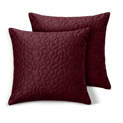 Ameha Burgundy Embossed Pebbles Velvet Cushion Cover18X18 InchPack Of 2Ultra SoftBreathable & Hypoallergenic from B&Q