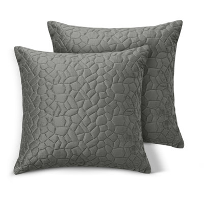 Ameha Grey Embossed Pebbles Velvet Cushion Cover18X18 InchPack Of 2Ultra SoftBreathable & Hypoallergenic from B&Q