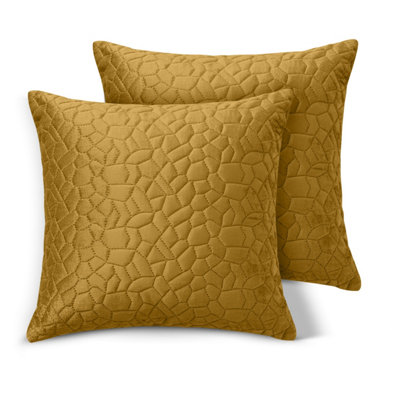 Ameha Ochre Embossed Pebbles Velvet Cushion Cover18X18 InchPack Of 2Ultra SoftBreathable & Hypoallergenic from B&Q