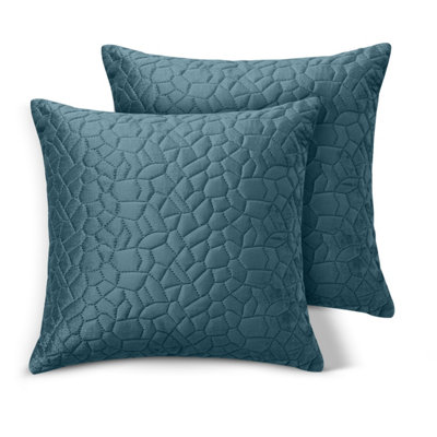 Ameha Teal Embossed Pebbles Velvet Cushion Cover18X18 InchPack Of 2Ultra SoftBreathable & Hypoallergenic from B&Q