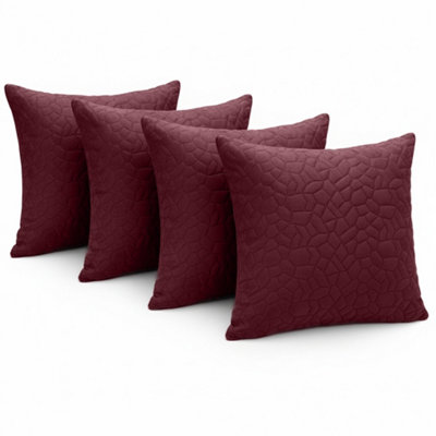Ameha Burgundy Embossed Pebbles Velvet Cushion Covers18X18 InchPack Of 4Premium FeelBreathable & Hypoallergenic from B&Q