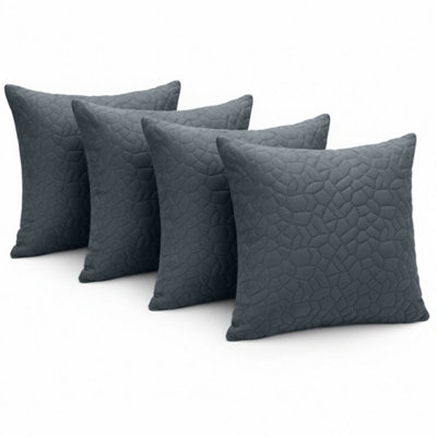 Ameha Charcoal Embossed Pebbles Velvet Cushion Covers18X18 InchPack Of 4Premium FeelBreathable & Hypoallergenic from B&Q
