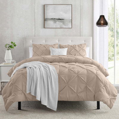 Ameha Pintuck Duvet Cover With Pillowcase Anti-Allergic Microfiber Pinch Pleat Diamond Design Beige Super King 260X220Cm from B&Q