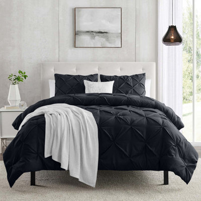 Ameha Pintuck Duvet Cover With Pillowcase Breathable Microfiber Pinch Pleat Diamond Design Black King 230X220Cm from B&Q