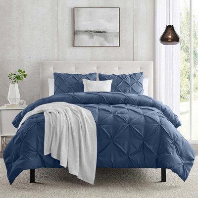 Ameha Pintuck Duvet Cover With Matching Pillowcase Pinch Pleat Diamond Design Navy Double 200X200Cm Skin-Friendly Microfiber from B&Q