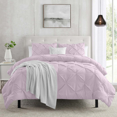 Ameha Pintuck Duvet Cover Set With Pillowcase & Anti-Allergic Microfiber Pinch Pleat Diamond Design Pink Blush Double 200X200Cm from B&Q