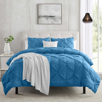 Ameha Pintuck Duvet Cover Set With Pillowcase & Breathable Microfiber Pinch Pleat Diamond Washed Blue Double 200X200Cm from B&Q