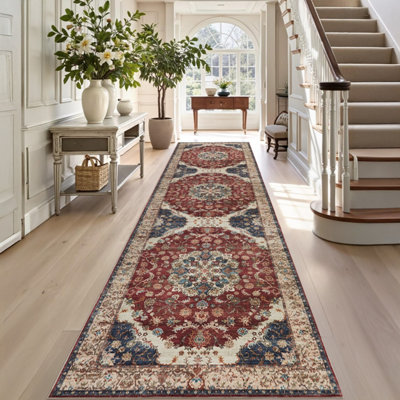 Ameha Cashmere Whisper Extra Large Area Rug For Hallway Carpets Kitchen Mat Indoor/outdoor Rugs (Red Floral,80 X 300 Cm) from B&Q