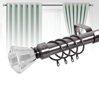 B&Q -  Plain Sapphire Crystal Metal Curtain Pole 120-210 Cm(48-84 Inches) Black Nickel Extendable Adjustable Curtain Poles
