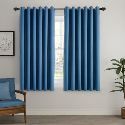 Ameha Blue Linen Blackout Eyelet Curtain Energy Efficient Thermal Insulated Window Curtain Pair 46X54'' For Bedroom Curtain from B&Q