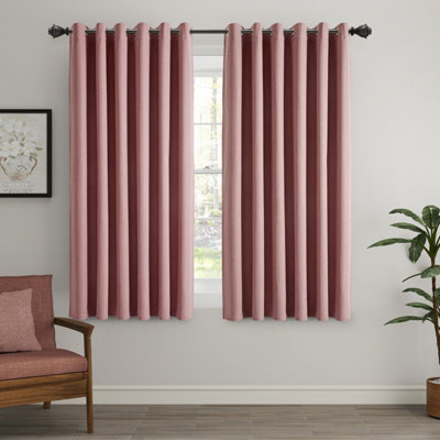 Ameha 100%blackout Eyelet Curtain Energy Efficient Thermal Insulated Window Curtain Pair 46X54' For Bedroom Blush Pink Curtain from B&Q