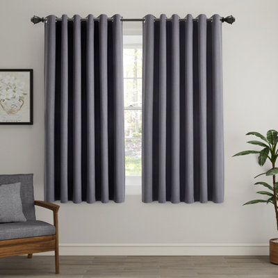 Ameha Charcoal Linen 100% Blackout Eyelet Curtain Energy Efficient Thermal Insulated Window Curtain Pair 46X54' For Bedroom Curtain from B&Q