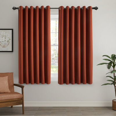 Ameha Rust Linen 100%blackout Eyelet Curtain Energy Efficient Thermal Insulated Window Curtain Pair 46X54' For Bedroom Curtain from B&Q