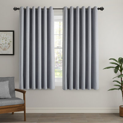 Ameha Blackout Grey Eyelet Curtain Energy Efficient Thermal Insulated Window Curtain Pair 66X54'' Linen Texture Fabric Bedroom Curtain from B&Q