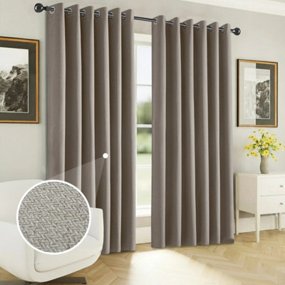 Ameha Mink 100%blackout Curtain 66X72'' Linen Texture Thermal Insulated 260Gsm Eyelet Curtain Pair Energy Saving Winter & Summer Uk Home from B&Q