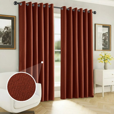 Ameha Rust 100%blackout Curtain 66X72'' Linen Texture Thermal Insulated 260Gsm Eyelet Curtain Pair Energy Saving Winter & Summer Uk Home from B&Q