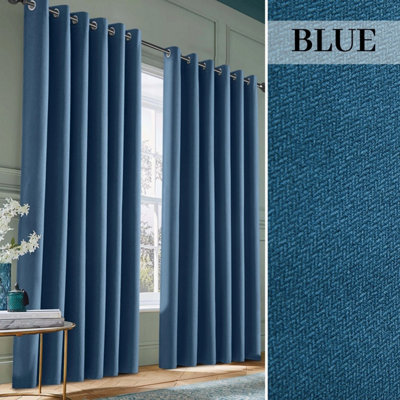 Ameha Linen Look Blue Eyelet 66X90'' 100%blackout 260Gsm Thermal Insulated Modern Energy Saving Drapes Winter & Summer For Bedroom Decor from B&Q