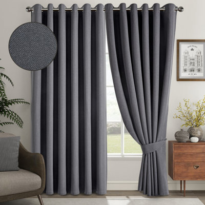 Ameha Linen Charcoal Eyelet 66X90' 100%blackout 260Gsm Thermal Insulated Modern Energy Saving Drapes Winter & Summer For Bedroom Decor from B&Q