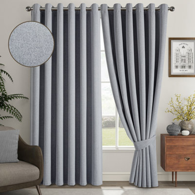 Ameha Linen Texture Fabric Grey Eyelet 66X90' 100%blackout 260Gsm Thermal Insulated Modern Energy Saving Drapes Winter/summer Bedroom from B&Q